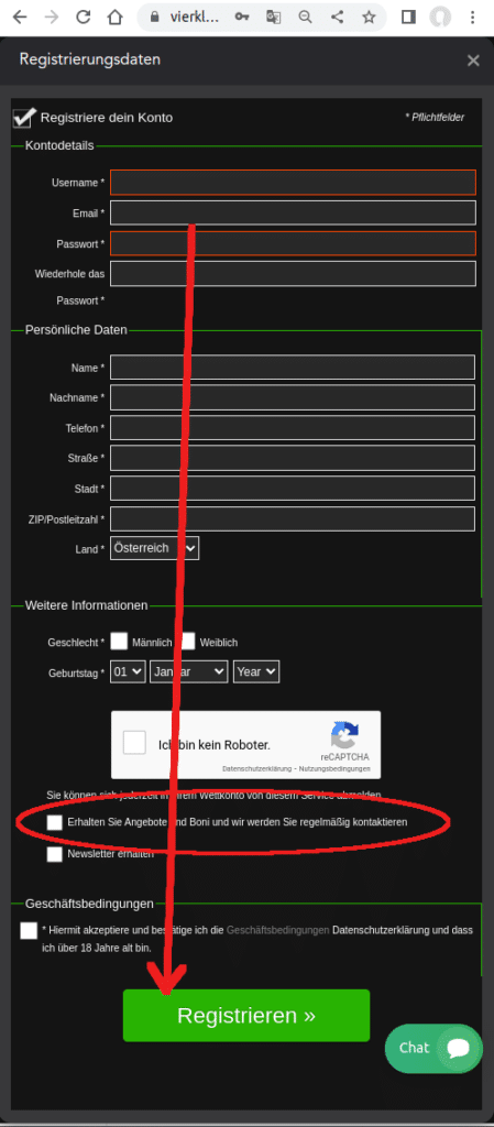 Schritt für Schritt Erklärung mit Bildern. 
Schritt 2 Registrierungsformular ausfüllen. 